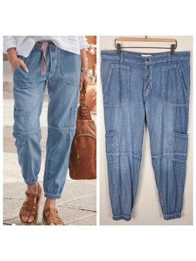 Sundance Jolienne Lightweight Denim Jogger Cargo Jean Pants Blue Size 12